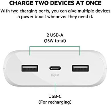 Belkin BoostCharge 20K MAH Power Bank, Преносен полнач за USB-C, Телефонски полнач за батерии за iPhone 14, iPhone 13, вклучен iPhone 12