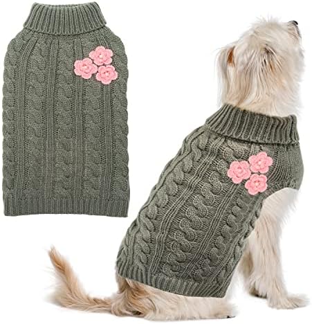 Алузаемо џемпер со мало куче - симпатична цветна зима есен топла облека за кучиња - ладно време желка за џемпери за трикотажа пријатни облеки за миленичиња за мало к