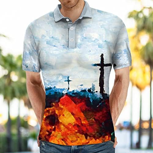 HDDK MENS POLO кошули со кратки ракави улица Исус крст за голф врвови лето летово предно копче за тениска кошула
