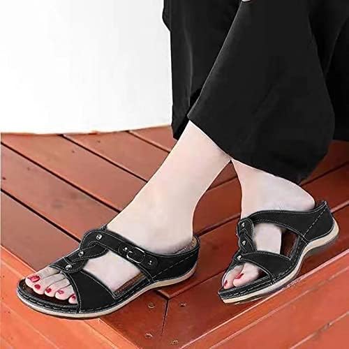 Гуфесф удобни сандали за жени, жени летни затворени пети сандали случајни шупливи клинови сандали гроздобер чевли