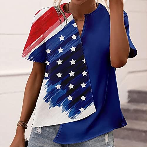 PEJOCK BASIC V RECK врвови за жени лето кратки ракави маица обична неправилна туника Врвна американска знаме печати симпатична маица