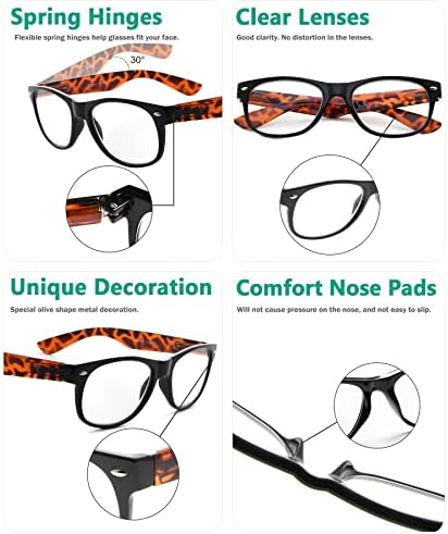 Очила за читање на очила на очите на 80 -тите години за жени 5 пакувања црна рамка со читатели на желки за раце +2,50