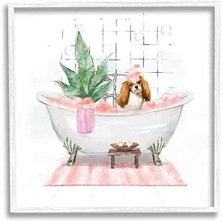 Sulpell Industries Chic Cocker Spaniel Puppy in Pink Bubble Bath, дизајнирано од Ziwei Li White Framed Wall Art, 24 x 24