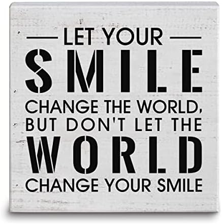 Ywkuiev дозволете вашата насмевка да го смени светот рустикален инспиративен цитати бела дрвена кутија знак за знаци за семејна