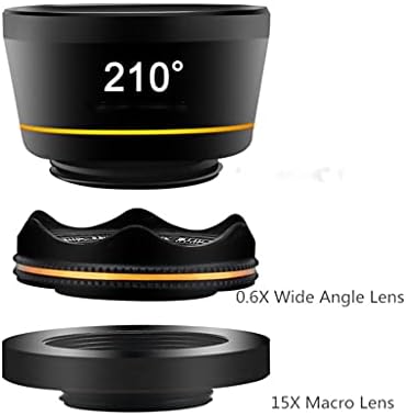 Hnkdd Universal 3 во 1 комплети за леќи за телефонски фотоапарати 210 степени риба леќи за очи 0,6x широк агол 15x макро леќи за