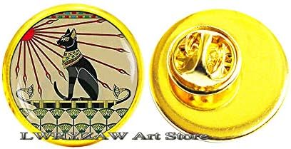 Египетски накит за мачки, уметнички накит за мачки, пин од бастит, египетска мачка, египет брош, накит за мачки, црна мачка брош, М140