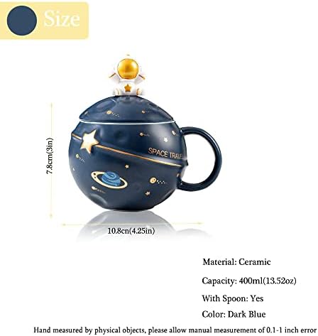 Bignoseer симпатична астронаутска кригла, керамичка чаша чај со капак и лажица, новини за кафе за топло чоколадо, млеко, подарок