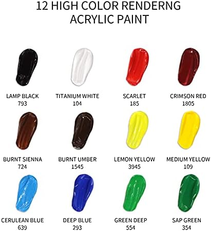 Hsigio акрилни комплети за боја, комплети за сликање 29 парчиња за сликање со 12 акрилни бои, 10 четки за сликање, 3 платно,