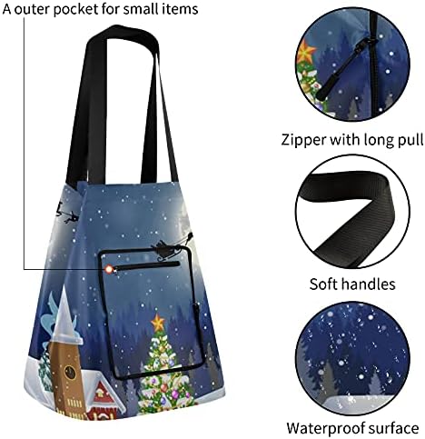 Снежна Божиќна преклопна торба за рамо на рамото за еднократна употреба на намирници за намирници со тешка торба торба за торба за работа за работа на плажа патува?