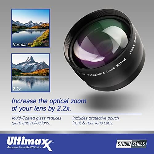 Прицврстување на леќи за зумирање на ultimaxx 72mm 2.2x за сите леќи со нишка од 72мм; Компатибилен со Канон, Никон, Олимп, Пентакс, Сони,