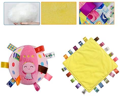 Inchant Taggies карактерно ќебе за бебиња за новороденчиња безбедносно ќебе со розов цвет и тагзики топка за играчки со шарена лента