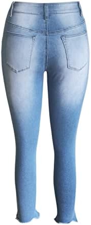 Bellвоно дно за жени жени со средна половината панталони џебови сини класични фармерки тексас обични фармерки на панталони