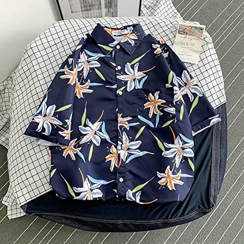 Летни кошули за пливање за машки цветни кошули памук копче надолу тропски кошули за одмори на плажа