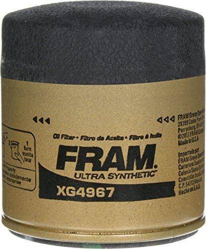Fram Ultra Synthetic Automotive Filter Filter Oil, дизајниран за промени во синтетичко масло што трае до 20 килограми милји, XG4967 со Suregrip