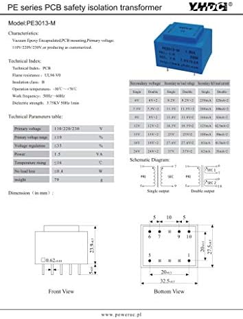 Трансформаторот за изолација на заварување YHDC PCB PE3015-M 1,8VA 230V/6VX2