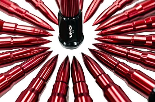 VMS Racing 1/2x20 24PC 112mm ладни фалсификувани челични лапчиња со црвени продолжени куршуми совети во алуминиум компатибилен со Jeep Wrangler