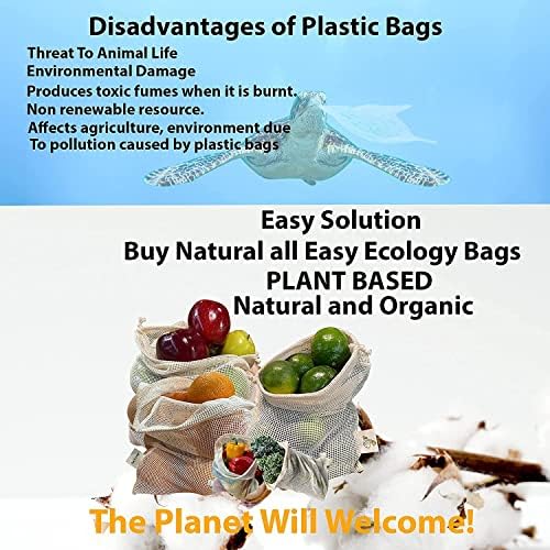 TheBagguy - 9 органски торби за памучни мрежи + 2 торби за бонуси | Заедливи растителни производи за производство на зеленчук | Повеќенаменска