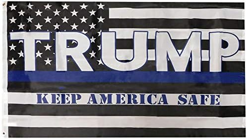 Американски големо Суперerstвезда во САД, тенка сина линија Трамп ја чува Америка безбедна 150D најлон поли 3x5 3'x5 'знаме транспарент