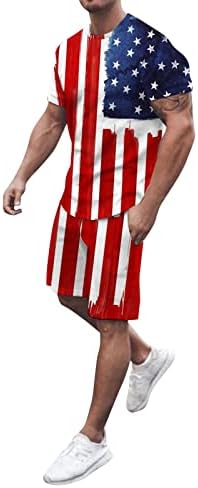 Мажи 2 парчиња атлетски шорцеви поставува патриотски врвови и шорцеви, лабави плус големина Американско знаме атлетски костуми