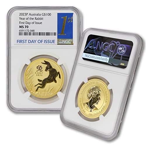 2023 Стр 1 Мл Златна Австралиска Лунарна Серија III Година На Зајачката Монета MS-70 24K 1 100 NGC MS70