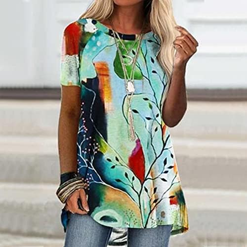 Врвови за женски туники за хеланки, обична летна маичка печати кратки ракави фустани туника лабава удобна маичка