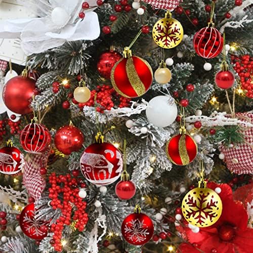 44ct црвено злато елка топка собрани украси приврзоци, 2,4 Божиќна расипана декорација на сјај за сјај за новогодишна забава за новогодишна забава, свадба на отворено,