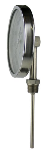 ReoTemp AA0251F23 БИ метален термометар од не'рѓосувачки челик, 2-1/2 СТЕМ, 1/2 NPT врска, 3 бирање, -40 до 160 степени F, задниот монтажа