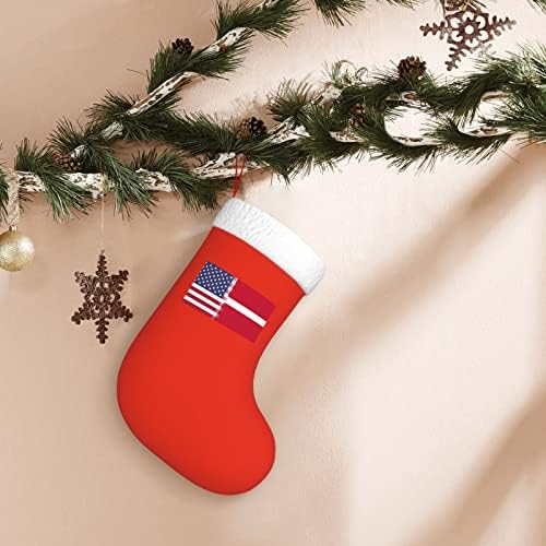 Американско знаме и данско знаме Божиќни чорапи, подароци за одмор на Божиќ за украси за семејни празници 18-инчни