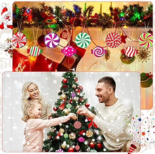 Орнаменти на новогодишни елки Поставете украси од дрво од пеперминт шарени украси за бонбони, тркалезни украси од дрво со јажиња за бонбони