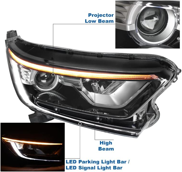 ZMAUTOPARTS LED Цевка Проектор Фарови Хром Патнички Страна Компатибилен со 2017-2021 Honda CR-V LX | EX | EX-L