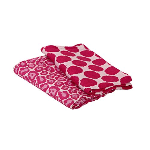 Bacati ikat Pink/Grey 4 Crib Set со 2 муслински ќебиња, здолниште од креветчиња и цврсто креветче поставено лист