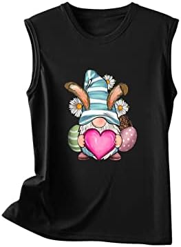Womenените Хопи Велигденски резервоар врвот Симпатична зајак уво графички маици без ракави на ракави, обична маичка маица лабава екипа на вратот на вратот