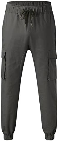 Уфоко машки тенок фит џемпери со влечење и мулти џебни обични панталони памучни тренинзи спортски панталони за мажи