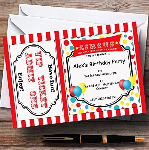 Измама Циркус Билет Црвена Тема Персонализирани Покани За Роденденска Забава