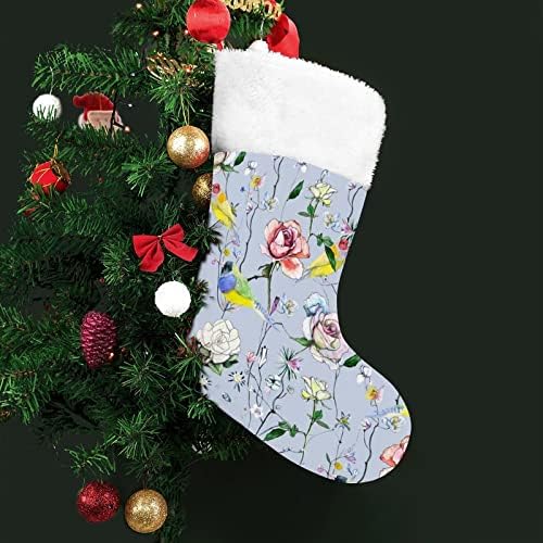 Птици во градина Шарени акварел Божиќни порибни чорапи со кадифен камин што виси за Божиќно дрво