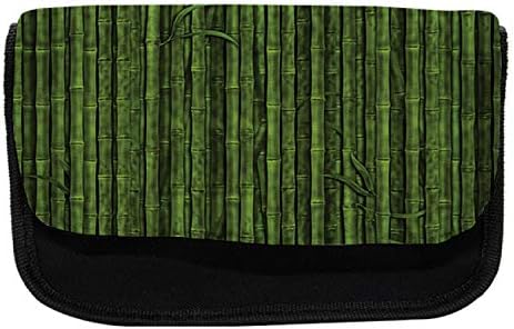 Необичен случај со молив со бамбус, тема за екологија на животната средина, торба со молив со ткаенини со двоен патент, 8,5 x 5,5, зелена