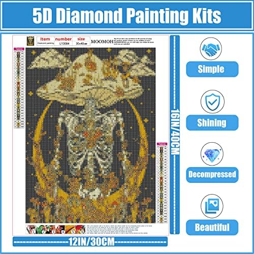 Комплети за сликање со дијаманти за печурки Moomoh за возрасни - 5D Diamond Art комплети за возрасни деца почетник, DIY Златен