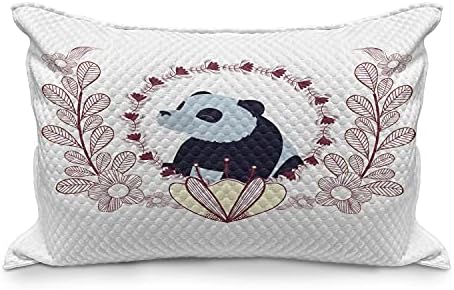 Ambesonne panda quilted pemowcover, меки цицачи со пролетни цвеќиња опкружени, стандардно покритие со перница со големина на кралот со големина