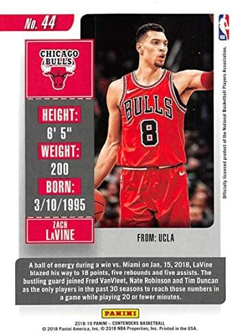 2018-19 Кандидари за кандидати за Панини Сезона #44 Зак Лавин Чикаго Булс НБА кошаркарска трговска картичка