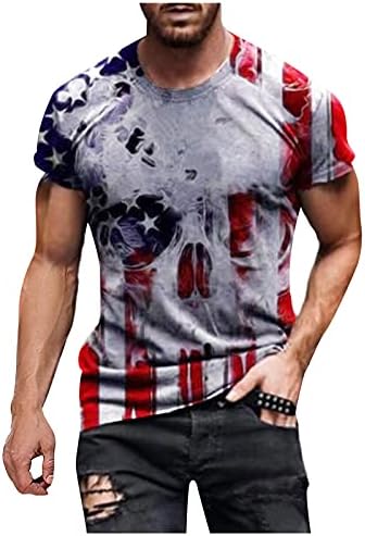 Машка маица со знаме на Америка за Америка, лето 3Д дигитално печатење кошули Денот на независноста маица со кратки ракави, обични кошули за