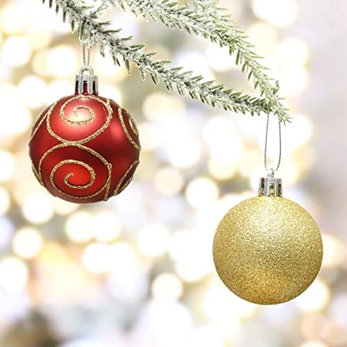 Црвени и златни божиќни украси, 57 парчиња избришани топки за новогодишни елки, поставени пластични Божиќни украси, најголемиот дел