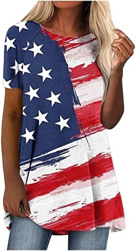 QCEMENI WOMENTISенски 4-ти јули Туниќ врвови летни обични кратки ракави Американски знаме маица Денот на независноста на Денот