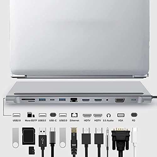XDSDDS 12 ВО 1 USB C Центар Лаптоп Докинг Станица Тип-C До Двојна-Компатибилен/VGA/USB 3.0 Центар/PD/RJ/Микро-SD/Tf Картичка Пристаниште Адаптер