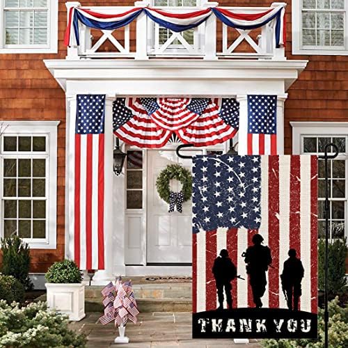 Патриотски американски војник Ви благодариме на Градинарското знаме 12x18 инчи двострана 4 -ти јули Ден на независност на Денот