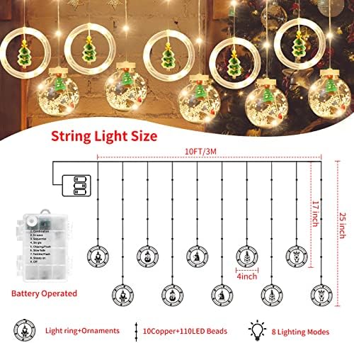 Justotry 110led Божиќни светла за завеси за Божиќ - 10 -ти Божиќ во затворен простор на отворено, висечки декор светло батерија управувана