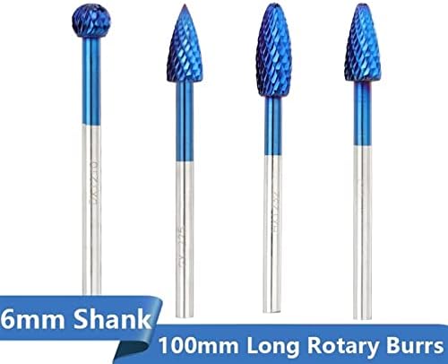 Zthome 6mm Shank Rotary File Blue обложена волфрам карбид ротари Burrs бит метална датотека 100мм долга датотека за метал 1 парчиња