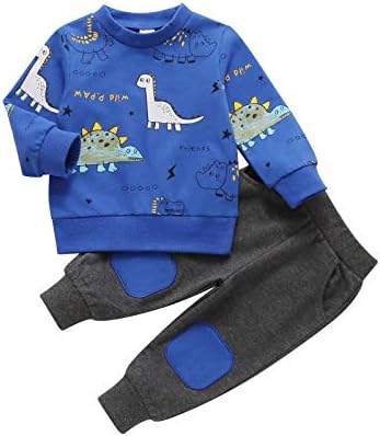 Вошилаокаи новороденче дете бебе момче диносаурус со долги ракави џемпер на врвот панталони за цртани облека за потта сет 2 компјутери