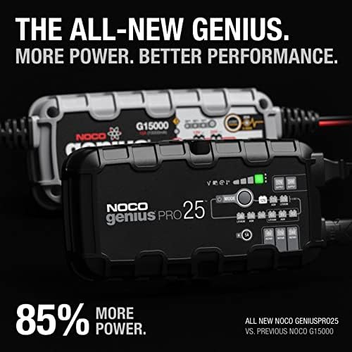 Noco GeniusPro25, 25A Smart Car Battery Charger, 6V, 12V и 24V преносен автомобилски полнач, одржувач на батерии, полнач за трикови и десулфатор