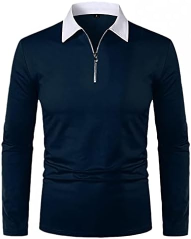 XXBR машки патент Поло кошули со долги ракави поштенски врат крпеница лапел јака голф врвови паѓаат случајна мускулна маица за работа