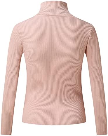 Women'sенски плетен џемпер блуза желка вратот цврста боја тенок секси врвен пуловер со долги ракави јога излегува од врвот